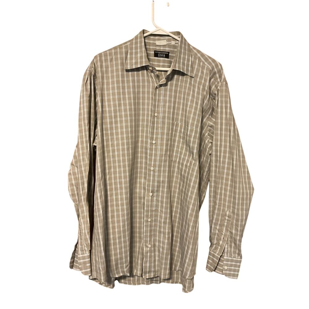 Luciano Barbera Men's Long Sleeve Button Up Collar Shirt.  Gray/Blue. Size 43/17